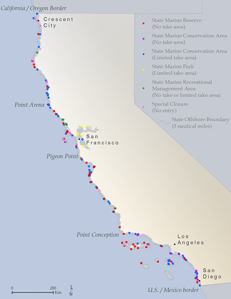 Distribución de AMPs de California (California Department of Fish and Wildlife, 2022).